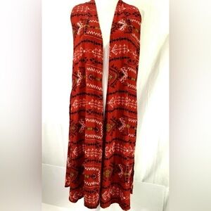 Lularoe Joy Red Sleeveless Duster Vest With Southwestern Design Medium